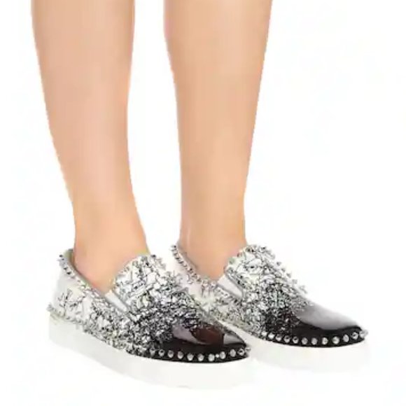 EUC! Auth LOUBOUTIN Pik Boat Patent sneakers Graffiti spikes Degraloubi 36.5 - Picture 12 of 12